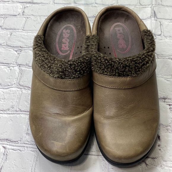 Klogs Usa Shearling-Trim Leather Clogs Brown  Size 9 Wide - Picture 3 of 12